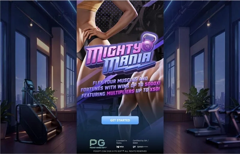 Mighty Mania - menú principal y pantalla de selección de apuesta
